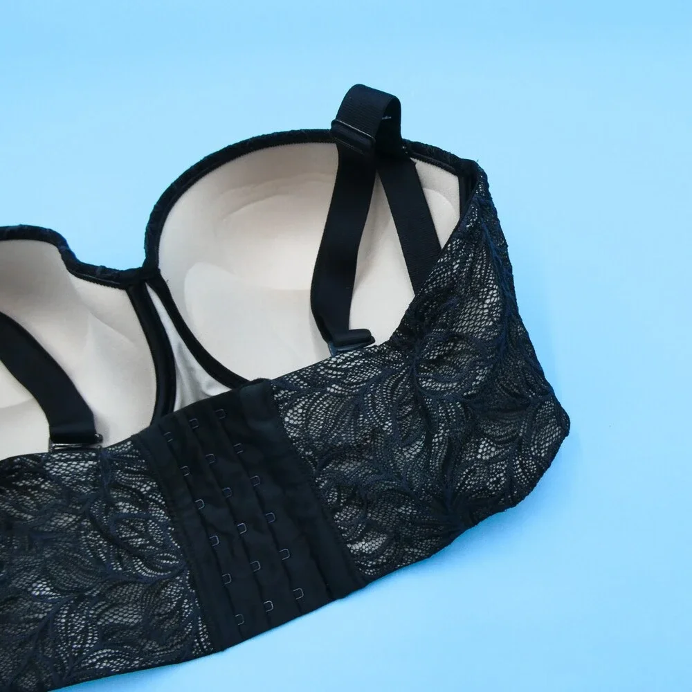 Leonisa Size 38E‎ Black Lace 360 Removable Straps Longline Lace Lingerie 11911N